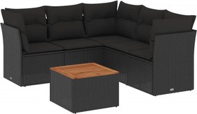 vidaXL 6 részes fekete polyrattan kerti ülőgarnitúra párnákkal