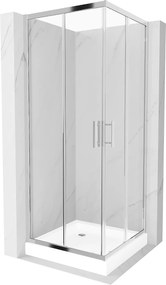 Mexen Rio, négyzet alakú zuhanykabin tolóajtóval 80 x 80 cm, 5mm átlátszó üveg, króm profil + fehér magas zuhanytálca Rio, 860-080-080-01-00-4510