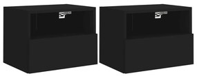 2 db fekete szerelt fa fali TV-szekrény 40 x 30 x 30 cm