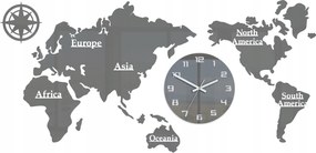 Modern stílusú falióra Akril Világtérkép 110x55 Szürke