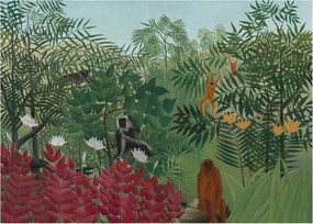 Üveg kép - Henri Rousseau, Tropical Forest with Monkeys, reprodukciók (70x50 cm)