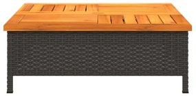 fekete polyrattan és akácfa kerti asztal 70 x 70 x 25 cm