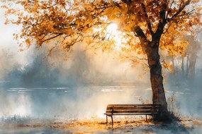 Fotótapéta Flizelina Park Fa Ősz Tó Pad 152,5x104 ragasztó