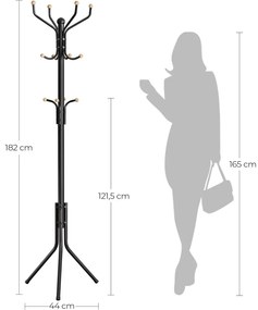 Álló ruhafogas fém 12 akasztóval, egyenes lábakkal, fekete