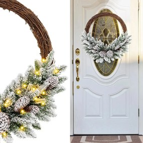 Havas téli koszorú meleg LED-es égővel