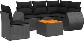 vidaXL 6 részes fekete polyrattan kerti ülőgarnitúra párnákkal