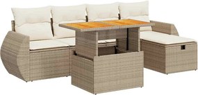 vidaXL 6 részes bézs polyrattan akácfa kerti ülőgarnitúra párnával