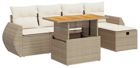 vidaXL 6 részes bézs polyrattan akácfa kerti ülőgarnitúra párnával