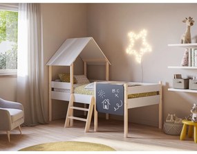 Fehér házikó alakú magasított borovi fenyő gyerekágy 90x190 cm Mint – Marckeric