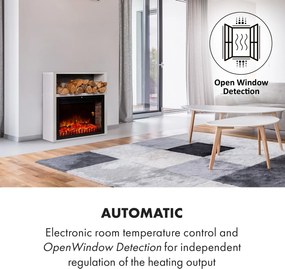 Klarstein Mauna Loa, elektromos kandalló, 2000 W, LED lángok, távirányító, polc fahasábok részére, fehér