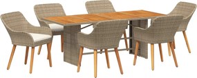 vidaXL Kert étkező szett párnával 7 pcs Bézs polirattan