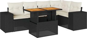 vidaXL 6 részes fekete polyrattan kerti ülőgarnitúra párnákkal