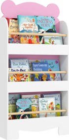 AIYAPLAY Gyermek Könyvespolc 3 Polccal, Térkihasználó Medveformájú Polc Előre Hajtott Barrierek, Hálóba és Nappaliba, 55x15x110 cm, Rózsaszín | Aosom