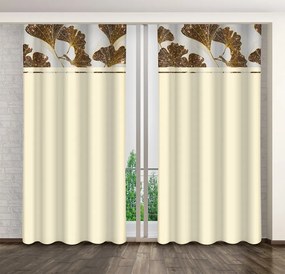 Klasszikus krémszínű függöny, arany színű ginkko levelekkel nyomtatva Szélesség: 160 cm | Hossz: 270 cm