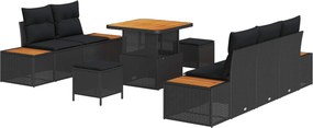 vidaXL Kerti Kanapé Szett 8 pcs Fekete polirattan