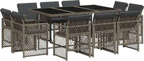 vidaXL 11 részes szürke polyrattan kerti ülőgarnitúra párnákkal