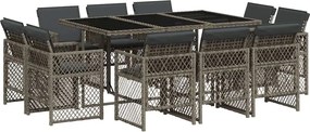 vidaXL 11 részes szürke polyrattan kerti ülőgarnitúra párnákkal