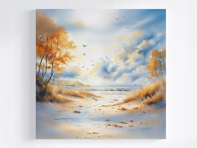 Vászonkép Canvas Tájkép Tenger Tengerpart Hullámok Dűnék Sirályok Ősz 80x80