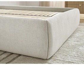 Bézs kárpitozott ágyneműtartós-ágytámla nélkül franciaágy ágyráccsal 180x200 cm Inera – Bobochic Paris