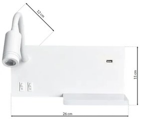LED Fali lámpa SHELF 1xLED/4W+1xLED/5W+1xLED/2W/230V + USB port fehér