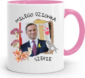 Andrzej Duda Pis Rózsaszín Elnöki Bögre fényképes nyomattal