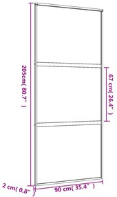 aranyszínű átlátszó ESG üveg és alumínium tolóajtó 90 x 205 cm