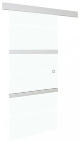 ezüst ESG üveg és alumínium tolóajtó puha ütközőkkel 90x205 cm