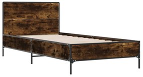 füstös tölgyszínű szerelt fa és fém ágykeret 90 x 200 cm