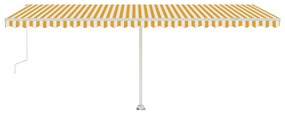 sárga-fehér szélérzékelős és LED-es napellenző 600 x 350 cm
