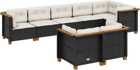 vidaXL 8 részes fekete polyrattan kerti ülőgarnitúra párnákkal