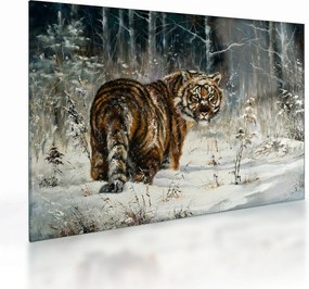 Kép - tigris a havas erdőben, olajfestmény (üvegen) (70x50 cm)