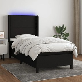 fekete szövet rugós és LED-es ágy matraccal 90x200 cm