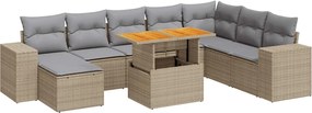 vidaXL 9 részes bézs polyrattan akácfa kerti ülőgarnitúra párnákkal