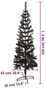 fekete vékony karácsonyfa 150 cm
