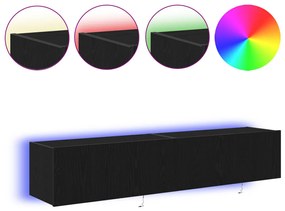 TV Faliszekrény LED Fényekkel 2 db Fekete Tölgy 80x35x31 cm