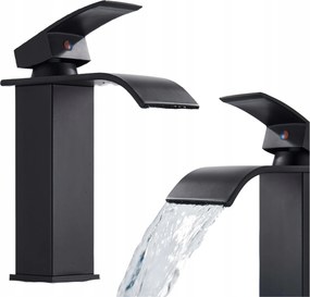 Fürdőszobai Csaptelep Álló Mosdó Vízesés Alacsony Csaptelep Sárgaréz Fekete