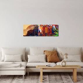 Kép - Falu Cinque Terre partján, az olasz riviérán, modern impresszionizmus (órával) (90x30 cm)