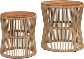 vidaXL 2 db bézs polyrattan kerti kisasztal fa asztallappal