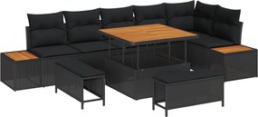 vidaXL Kerti Kanapé Szett 9 pcs Fekete polirattan