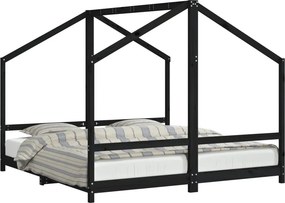 vidaXL fekete tömör fenyőfa gyerekágykeret 2 x (90 x 190) cm