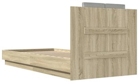 sonoma tölgy színű ágykeret fejtámlával és LED-ekkel 100x200 cm