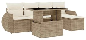 vidaXL 6 részes bézs polyrattan kerti ülőgarnitúra párnával