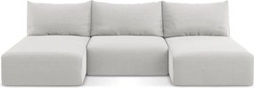 Világosszürke bársony kinyitható-tárolóhelyes sarokkanapé (U alakú) Kalena – Makamii