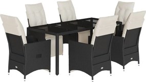 vidaXL 7 részes fekete polyrattan kerti étkezőgarnitúra párnával