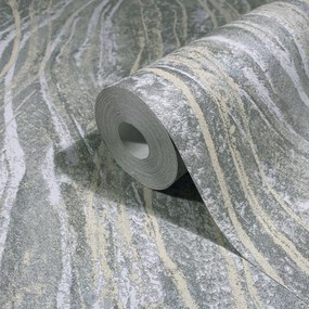 Szürke tapéta hullámos szerkezettel fényes ezüst felületű tapéta
