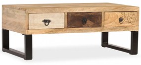 3-fiókos tömör mangófa dohányzóasztal 90 x 50 x 35 cm