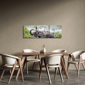 Kép - Fürdőző elefánt (órával) (90x30 cm)