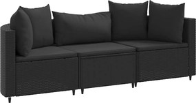 vidaXL 3 részes fekete polyrattan kerti ülőgarnitúra párnával