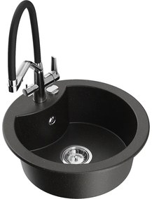 Mexen Diego egykamrás gránit mosogató Duo konyhai csapteleppel, fekete/arany metál - 6512-75-671701-07