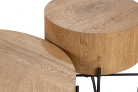 Liviano kerek dohányzóasztal szett 80 és 45 cm - natúr tölgy / fekete